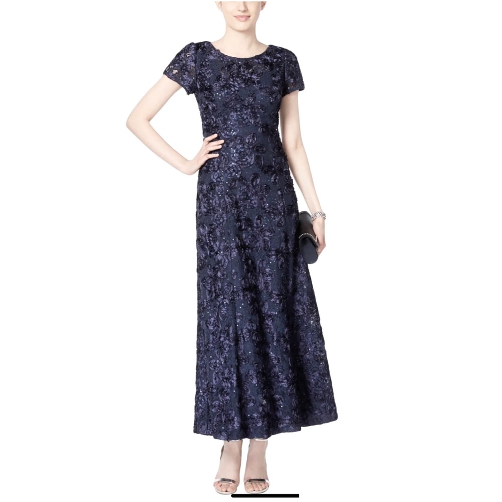 Alex Evenings Sequined Rosette Evening Dress size 8